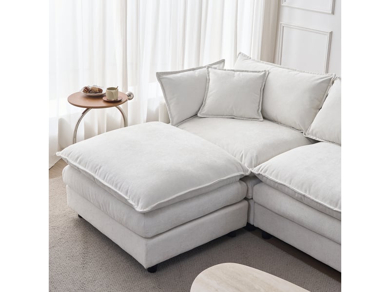 Canapé d'angle, canapé modulable : 3 places, avec pouf, avec méridienne, en chenille - Conforama W