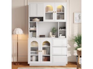 Buffet blanc mdf 106x30x175 cm, meuble rangement cuisine avec portes acrylique et étagères réglables