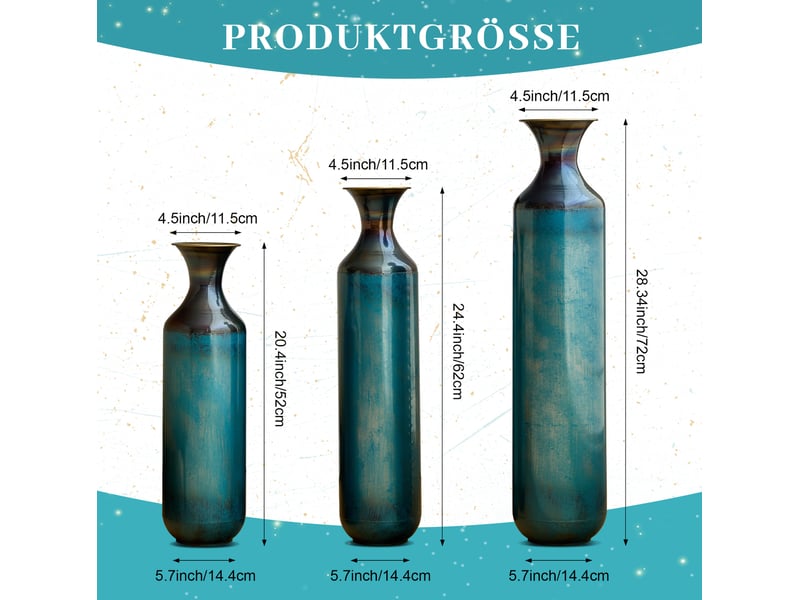 Vase décoratif en métal, hauteur 52, 62 ou 72 cm, bleu et vert, pour plantes séchées, non étanche - Conforama C