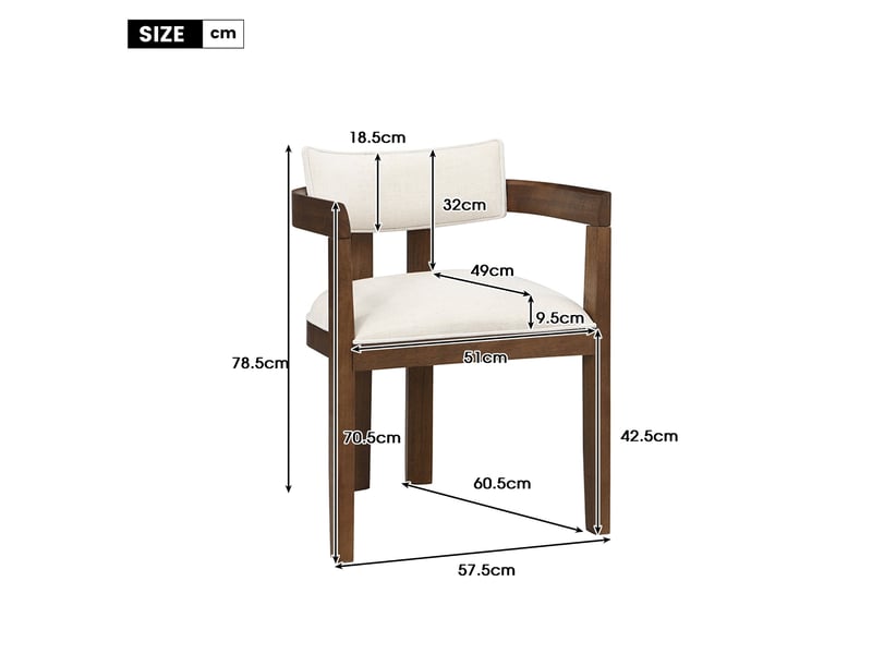 Ensemble table et chaises de salle à manger, table extensible 160/200 x 90 cm, 6 chaises en bois massif avec tissu en lin, style moderne, coloris noyer - Conforama W
