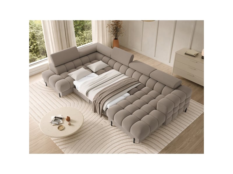  Canapé panoramique convertible beige angle gauche feraria 358x93x202cm  - Conforama B