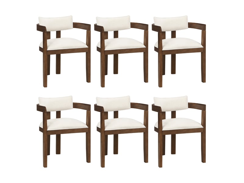  Lot de 6 chaises de salle à manger en bois, tissu lin, coloris noyer, avec accoudoirs  - Conforama A