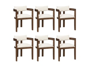 Lot de 6 chaises de salle à manger en bois, tissu lin, coloris noyer, avec accoudoirs