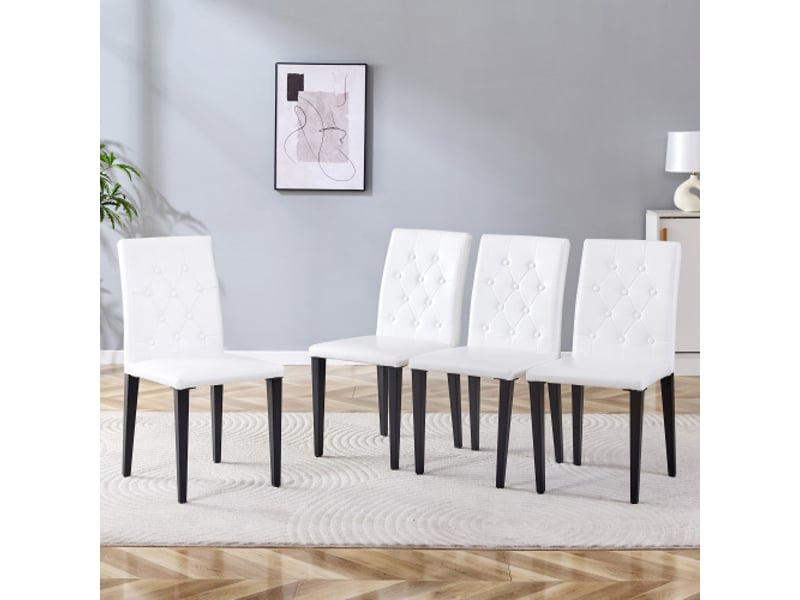  Lot de 4 chaises de salle à manger noir et blanc - design luxe léger, pieds métal noirs - cuisine européenne  - Conforama B