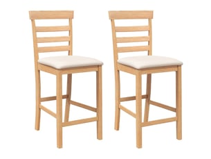 Lot de 2 tabouret de bar, chaise de bar avec coussins naturel bois massif d'hévéa