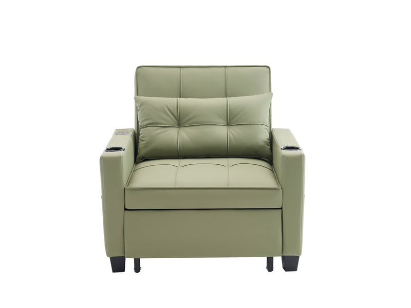 Canapé 3 en 1 vert avocat, canapé convertible 1 place avec fauteuil inclinable 3 positions, porte-gobelets et port usb, 74 x 87 x 84 cm - Conforama W