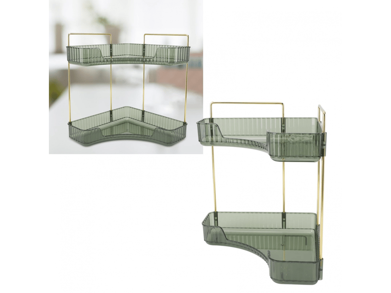  Étagère d'angle de salle de bain à 2 niveaux, gain de place, montage facile, étagère d'angle en métal pour cosmétiques  - Conforama C