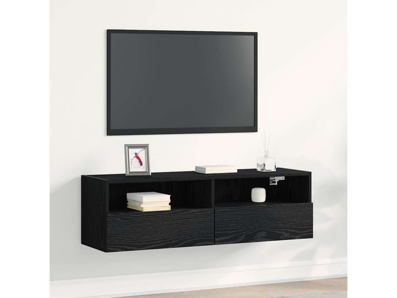  Meuble tv - banc tv - meuble de rangement mural 100 x 30 x 30 cm chêne noir bois d'ingénierie  - Conforama B