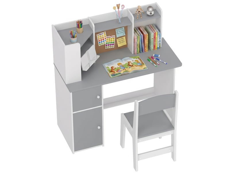  Bureau enfant avec chaise gris, support tablette et rangements intégrés 90 x 39 x 95 cm  - Conforama B