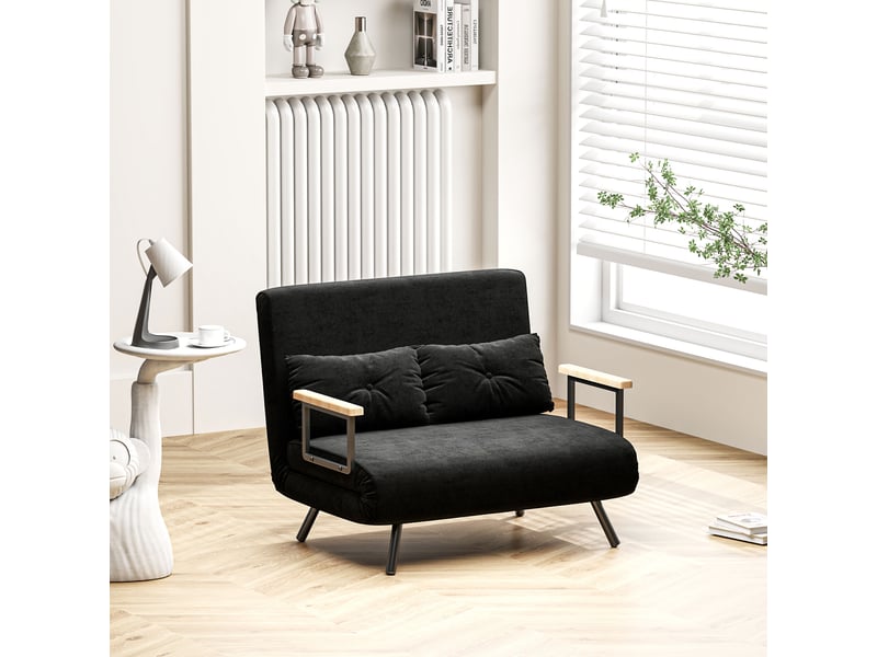 Canapé convertible 2 places 4 en 1, canapé-lit avec dossier réglable sur 5 niveaux, 2 coussins, noir, 102 x 73 x 81 cm  - Conforama A
