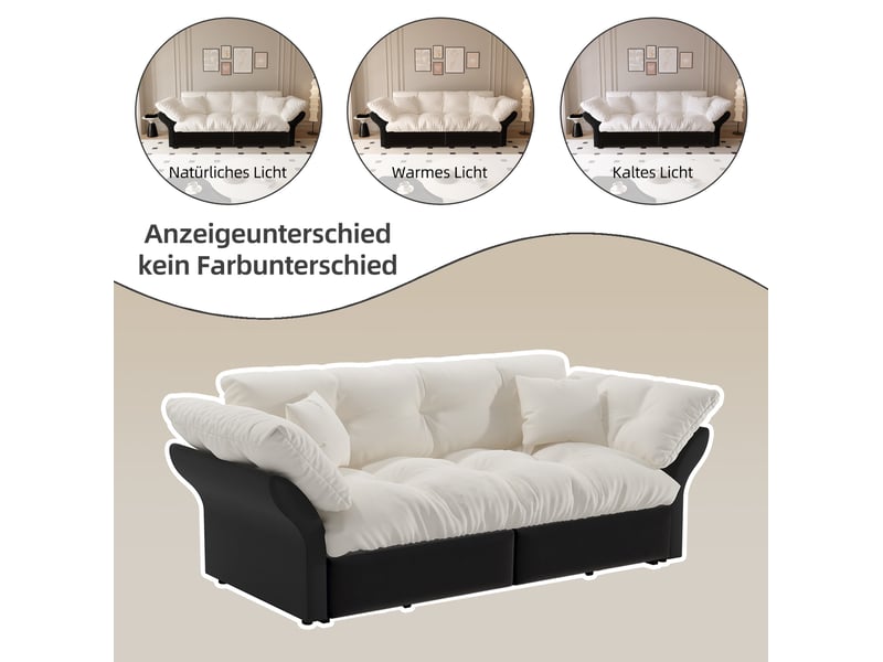 Canapé droit convertible 3-en-1 2 places en velours beige et blanc, lit d’appoint avec 2 coussins inclus - Conforama D