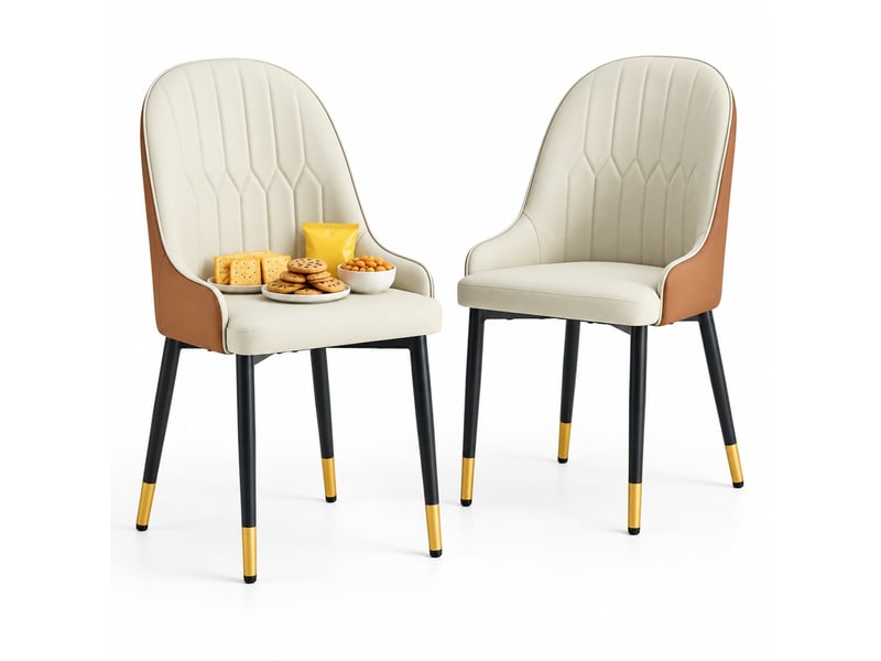  Lot de 2 chaises de salle à manger en similicuir pu gris chaud et marron  - Conforama A