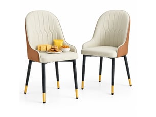 Lot de 2 chaises de salle à manger en similicuir pu gris chaud et marron