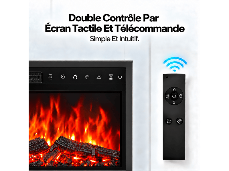  Homavo 23t-7 cheminée électrique avec meuble, 23 pouces, chauffage 10002000 w, effet flamme 3d 7 couleurs, minuterie et télécommande  - Conforama R
