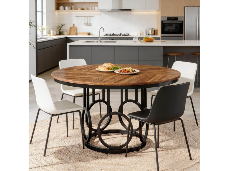  Table de salle à manger ronde 120x120x75 cm marron foncé et noir, plateau mdf, pour 4 à 6 personnes  - Conforama D