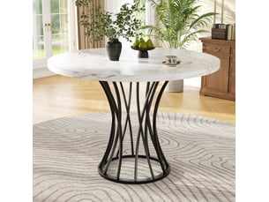 Table à manger ronde 80 x 80 x 76 cm, plateau mdf effet marbre et piètement noir