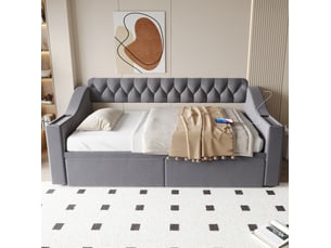 Lit simple 90x190 cm OKWISH coloris gris