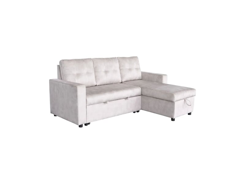  Canapé d'angle caldero convertible 3 places avec coffre – beige champagne – 202 x 90 x 150 cm  - Conforama A