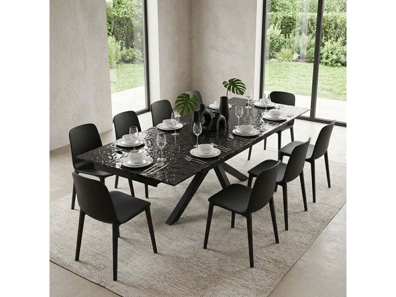 Table extensible 160 à 240 cm verre bullé gris anthracite pied croix - atlanta 04 - Conforama B