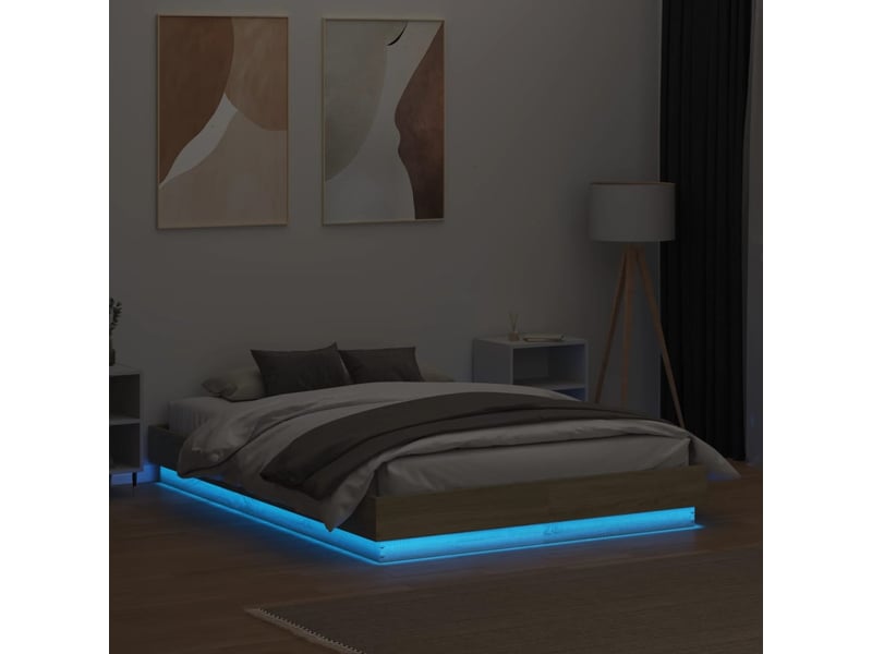  Lit double- lit adulte -  cadre de lit avec led sans matelas chêne sonoma 135x190 cm  - Conforama C