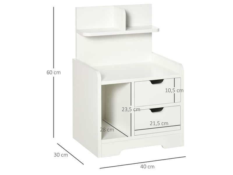  Table de chevet table de nuit multi-rangement 2 tiroirs étagère niche en bois blanc  - Conforama C
