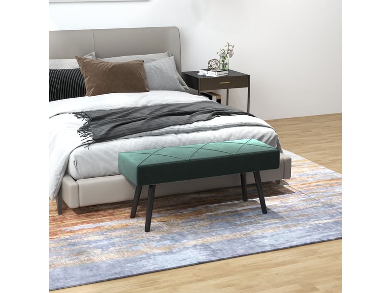  Banquette capitonnée, banquette de lit, aspect velours, 100 x 36 x 45 cm, verte  - Conforama C
