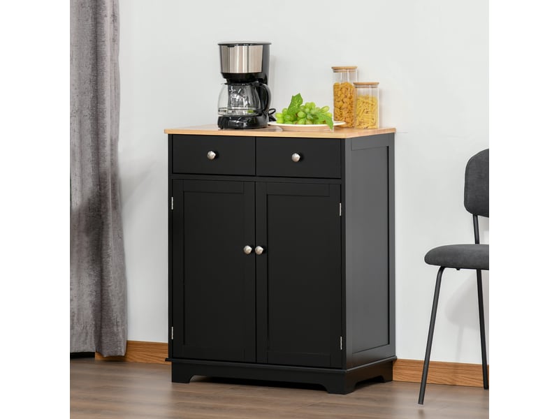  Buffet salon noir placards 2 tiroirs étagères réglables 68x40x85 cm  - Conforama D