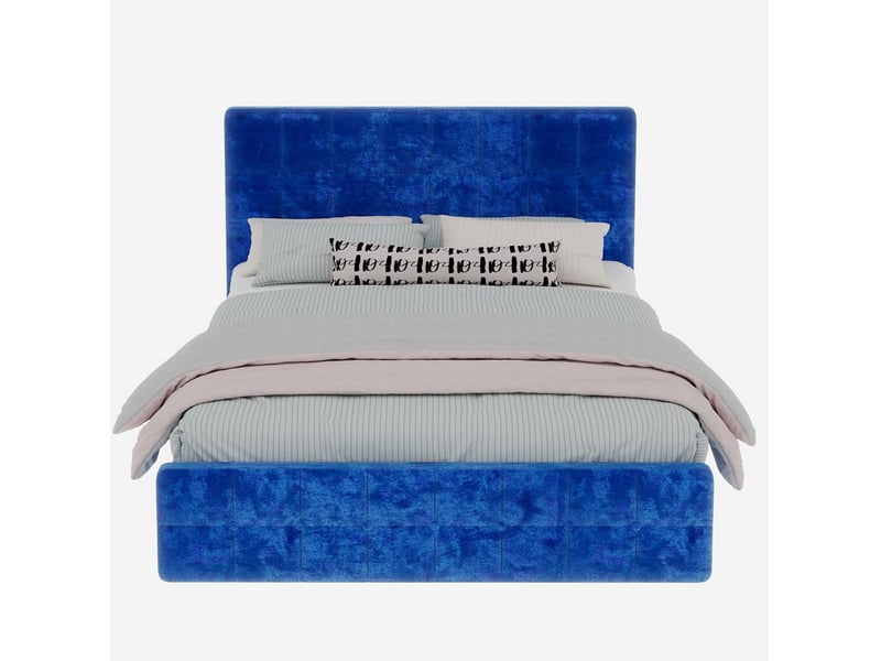  Lit double 140x200 cm en velours bleu, tête de lit capitonnée, style moderne pour chambre  - Conforama A