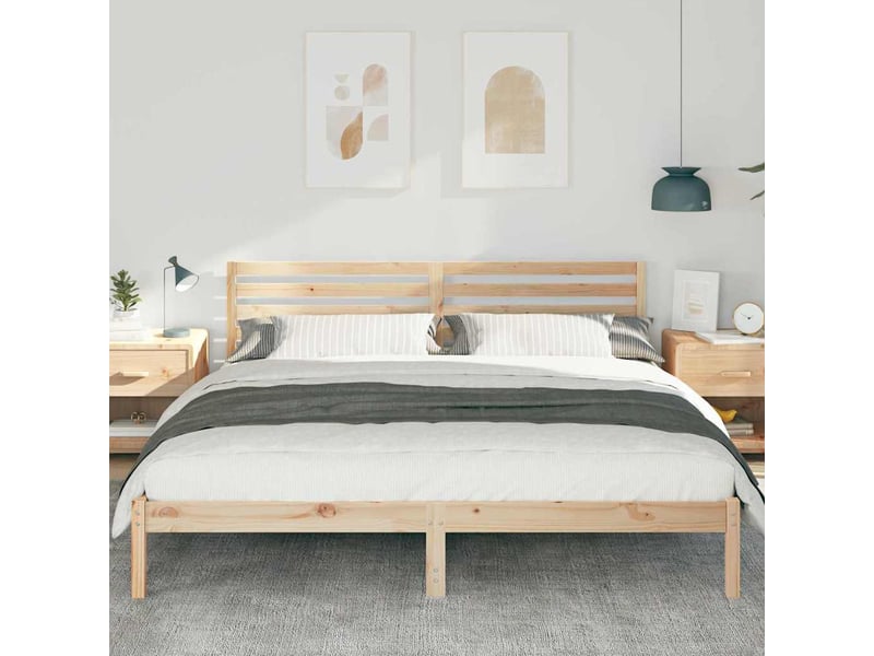 Lit double- lit adulte - cadre de lit avec tête de lit marron 200 x 200 cm pin massif - Conforama B