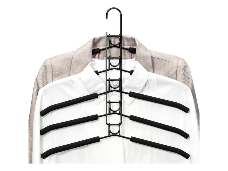  Cintres à vêtements multicouches 5 en 1 en éponge antidérapante en métal pour vêtements garde-robe armoire multifonctionnelle rangement pour vêtements économiseur d'espace, noir-fei yu  - Conforama A