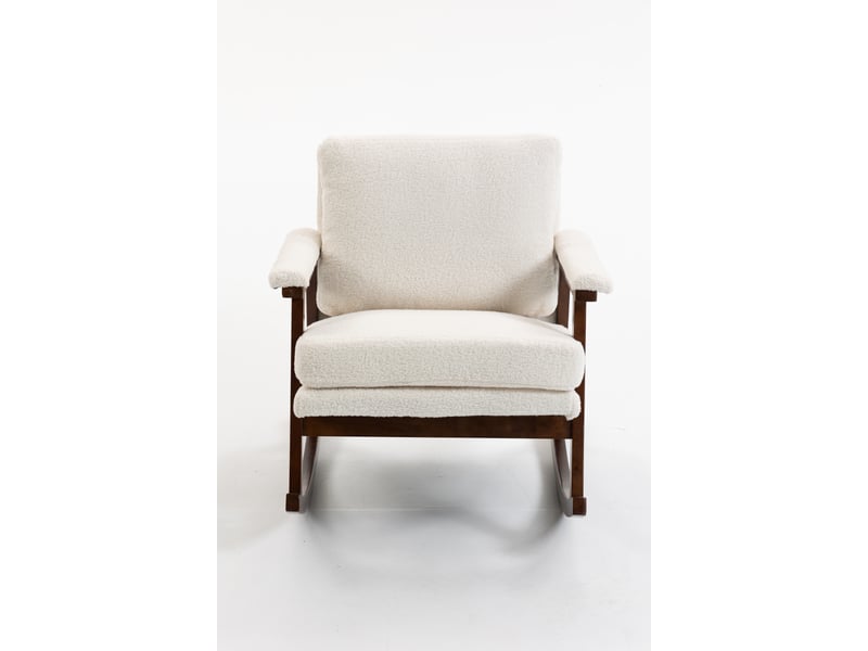 Fauteuil à bascule mid-century, rocking chair rembourré avec structure en bois pour salon et chambre - Conforama A