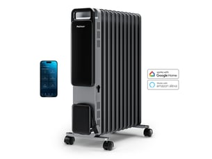 Radiateur à huile omniwarm 2500w avec 11 ailettes, affichage numérique et contrôle via application intelligente – argent