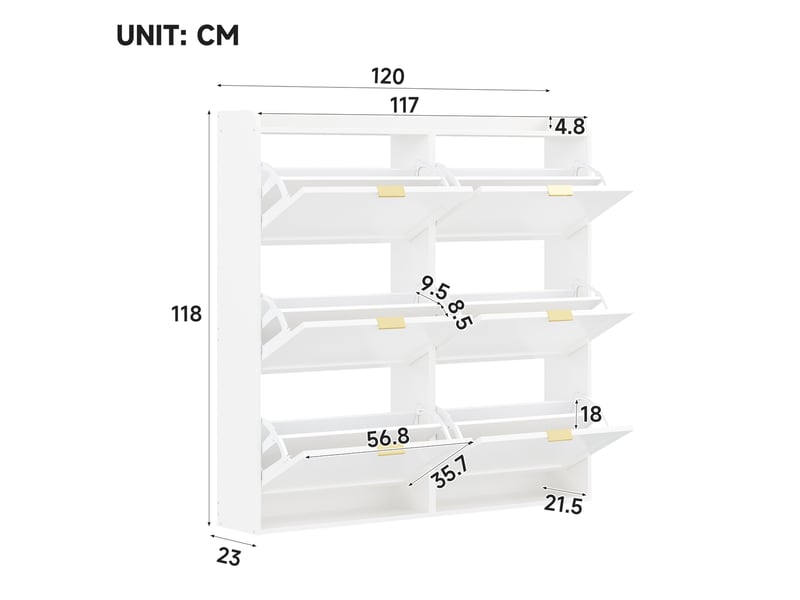  Meuble à chaussures modenvie 6 compartiments abattants 120 x 23 x 118 cm blanc  - Conforama C