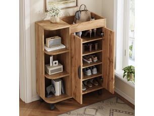 Meuble à chaussures 80x32x99 cm, 2 portes et niches ouvertes, format étroit, rangement pratique pour entrée et couloir - naturel
