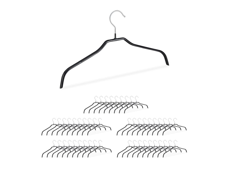  Lot de 10 cintres antidérapants minimalistes pour vêtements 21 x 42 x 1 cm en pvc noir 13_0006505  - Conforama A