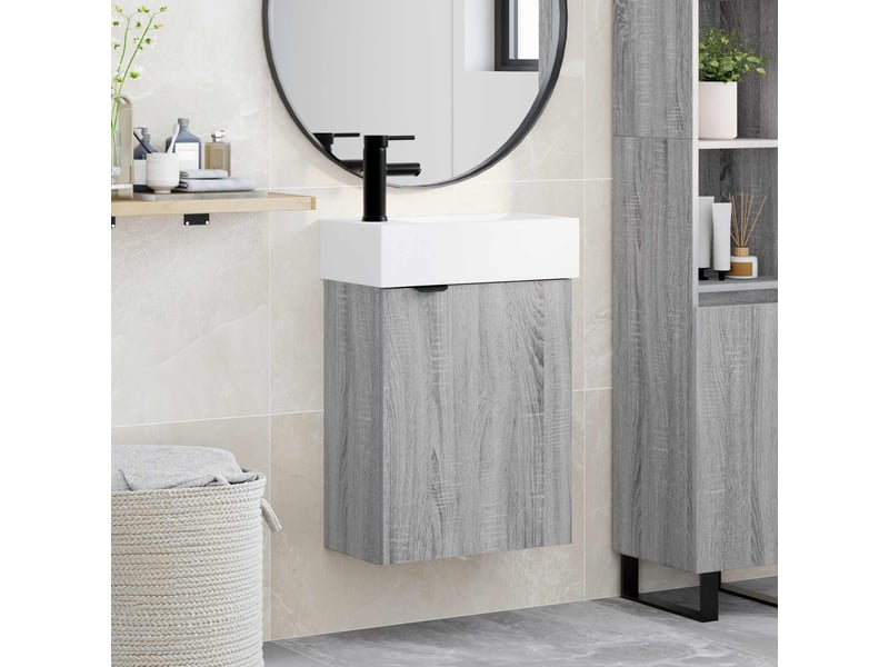  Meuble de rangement salle de bain avec robinet sonoma gris shl1328  - Conforama B