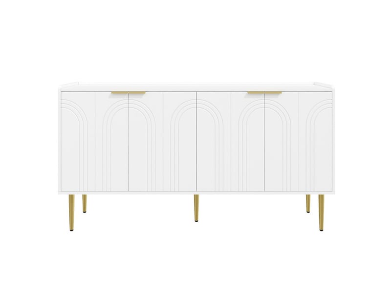  Buffet moderne minimaliste, 4 portes, pieds métalliques, meuble de rangement pour chambre et couloir, buffet de salon, blanc  - Conforama A