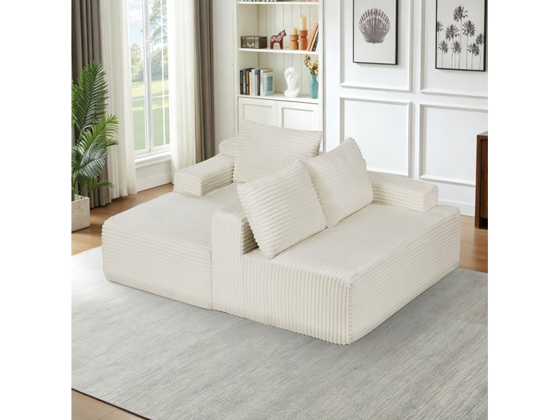  Canapé d’angle modulable 4 places 238x152x66 cm en velours côtelé beige  - Conforama E