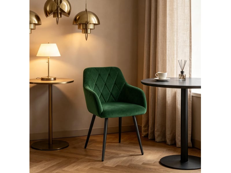 Chaise de salle à manger en velours vert foncé, accoudoirs et pieds en métal  - Conforama B