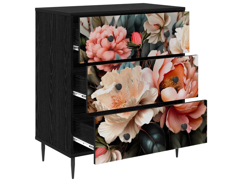  Commode chambre, meuble de rangement borne imprimé pivoine légère 66 x 36,5 x 76 cm  - Conforama C