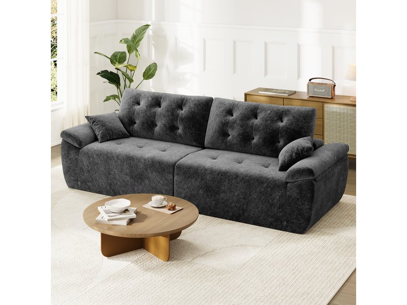 Canapé compressé modulable style nuage scandinave 275cm gris en chenille,mousse compressée haute densité,canapé doux pour salon 275x102x66CM - Conforama B