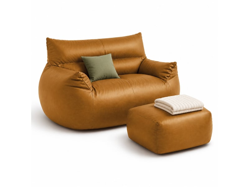 Fauteuil pouf avec repose-pieds, soutien ergonomique et base antidérapante, en tissu technique marron - Conforama A