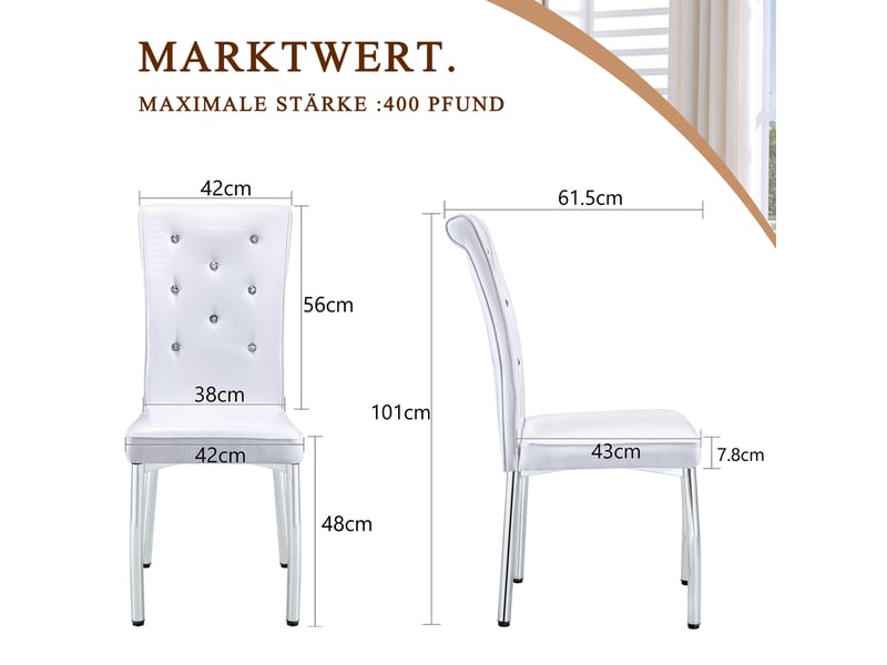 Lot de 4 chaises de salle à manger,à effet crocodile,pvc,blanc - Conforama C