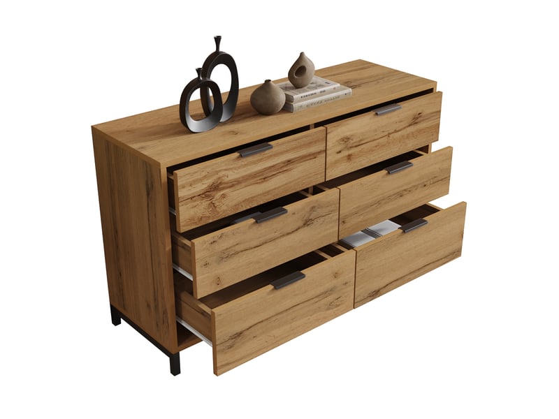  Commode 6 tiroirs en panneau de particules et métal chêne foncé 120 x 40 x 76 cm AB20689091D - Conforama B