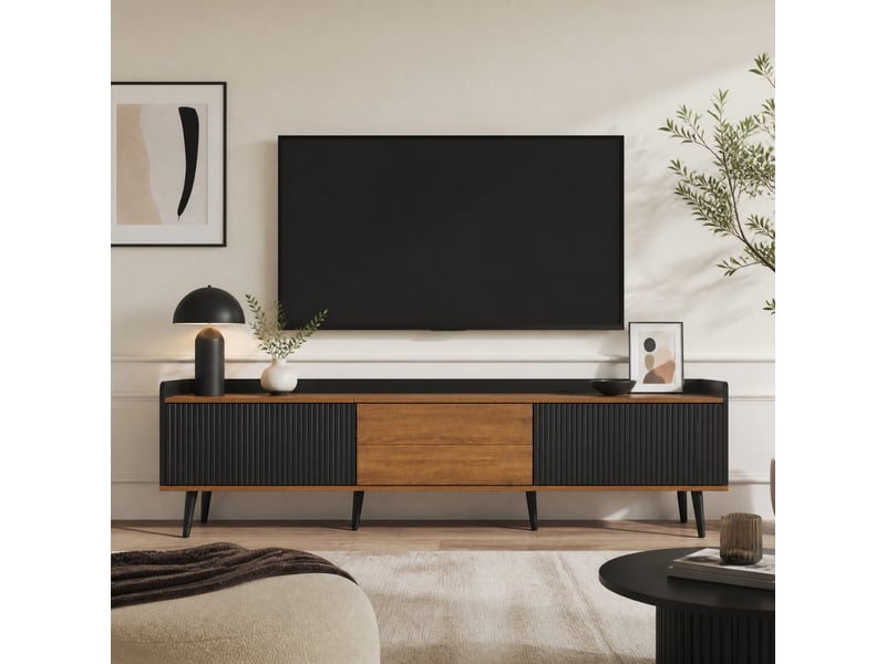 Meuble tv modenvie 3 portes 160 x 39 x 49,5 cm noir et bois naturel  - Conforama B
