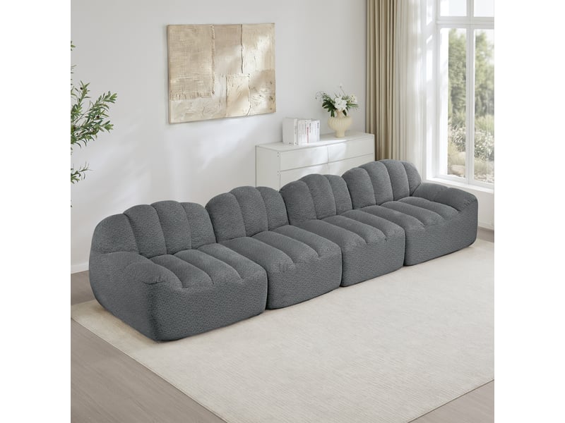  Canapé modulaire en tissu avec assise profonde et dossier ergonomique, pour salon, en fleece granuleux gris  - Conforama C