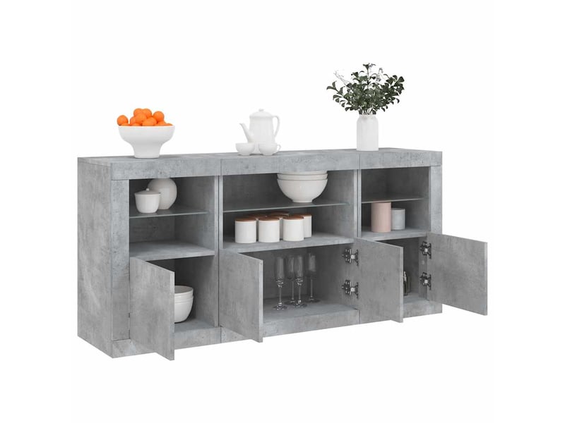Buffet - bahut - meuble de rangement avec lumières led gris béton 142,5x37x67 cm - Conforama D