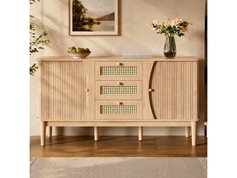  Buffet à portes coulissantes avec tiroirs en rotin, 141 cm  - Conforama B