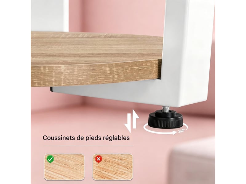  Table d'appoint ronde avec étagères en bois et métal blanc et chêne clair ø50x53 cm  - Conforama D