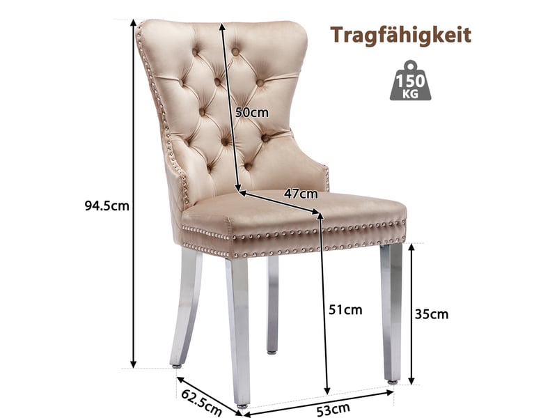  Chaise de salle à manger en velours beige avec clous décoratifs sur le dossier - lot de 4  - Conforama C